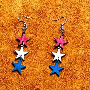 Patriotic - Red, White, & Blue Star Wooden Earrings